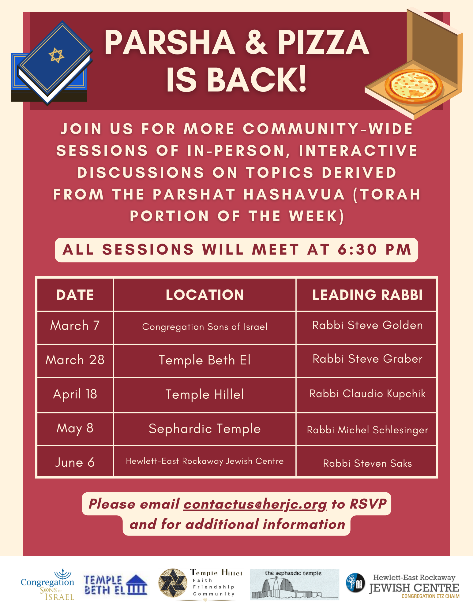 Parsha & Pizza Series MarchJune 2024 Temple Beth El of Cedarhurst